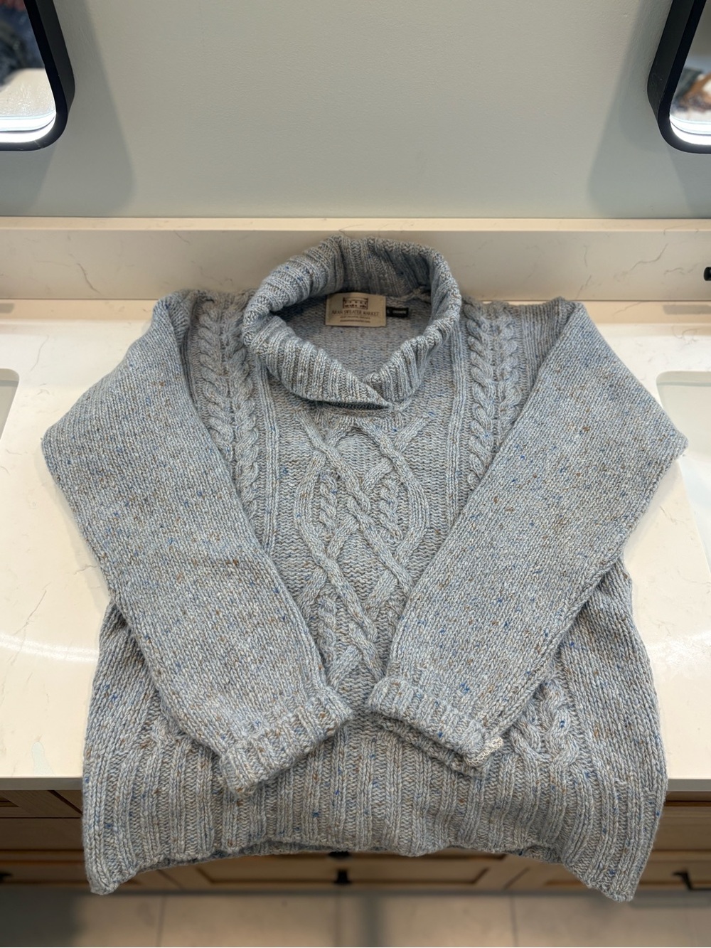 Cable-Knit Shawl Collar Sweater - Light Gray